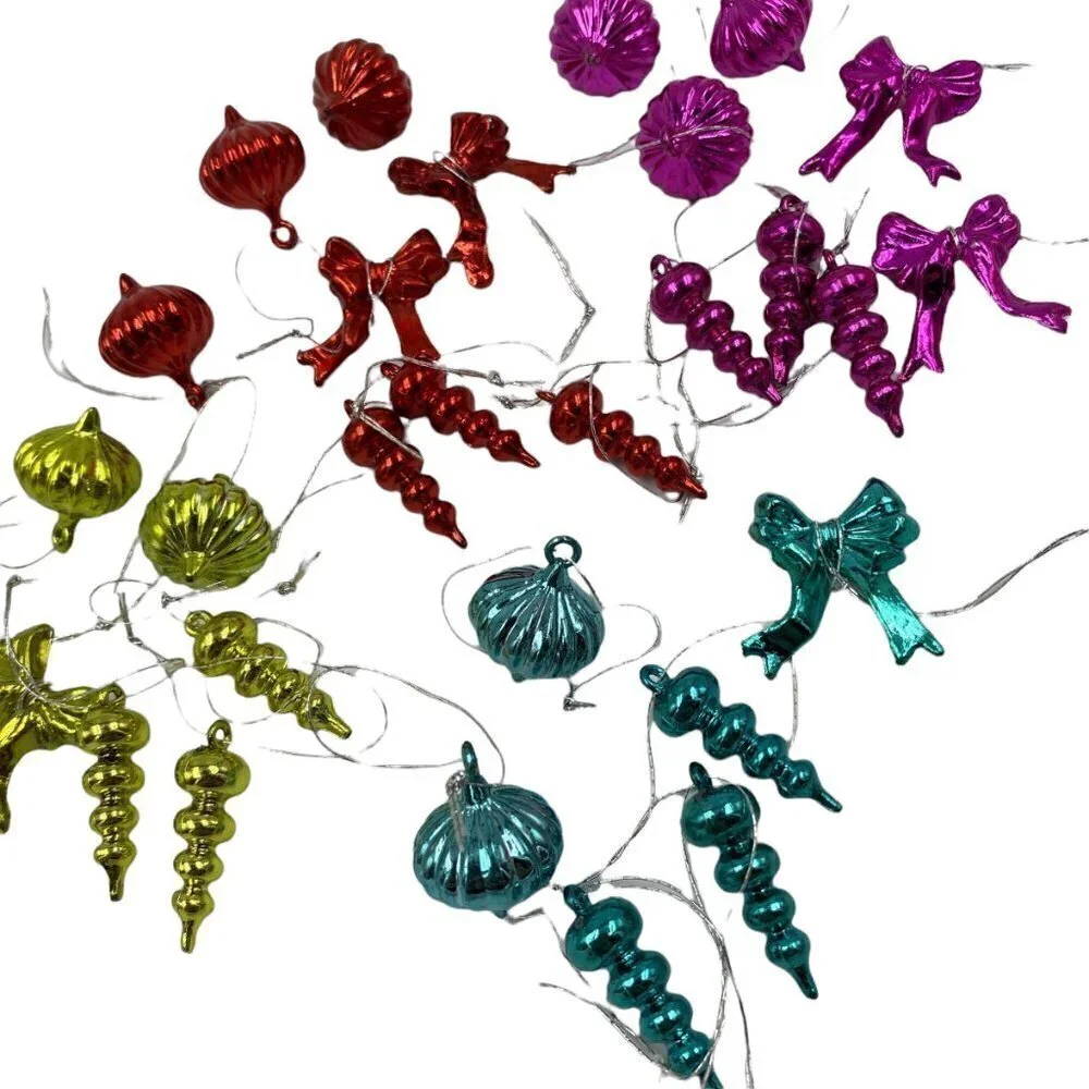 Mini Holiday Ornaments Beads & Baubles 28 pieces Red Blue Green Gold Under 1